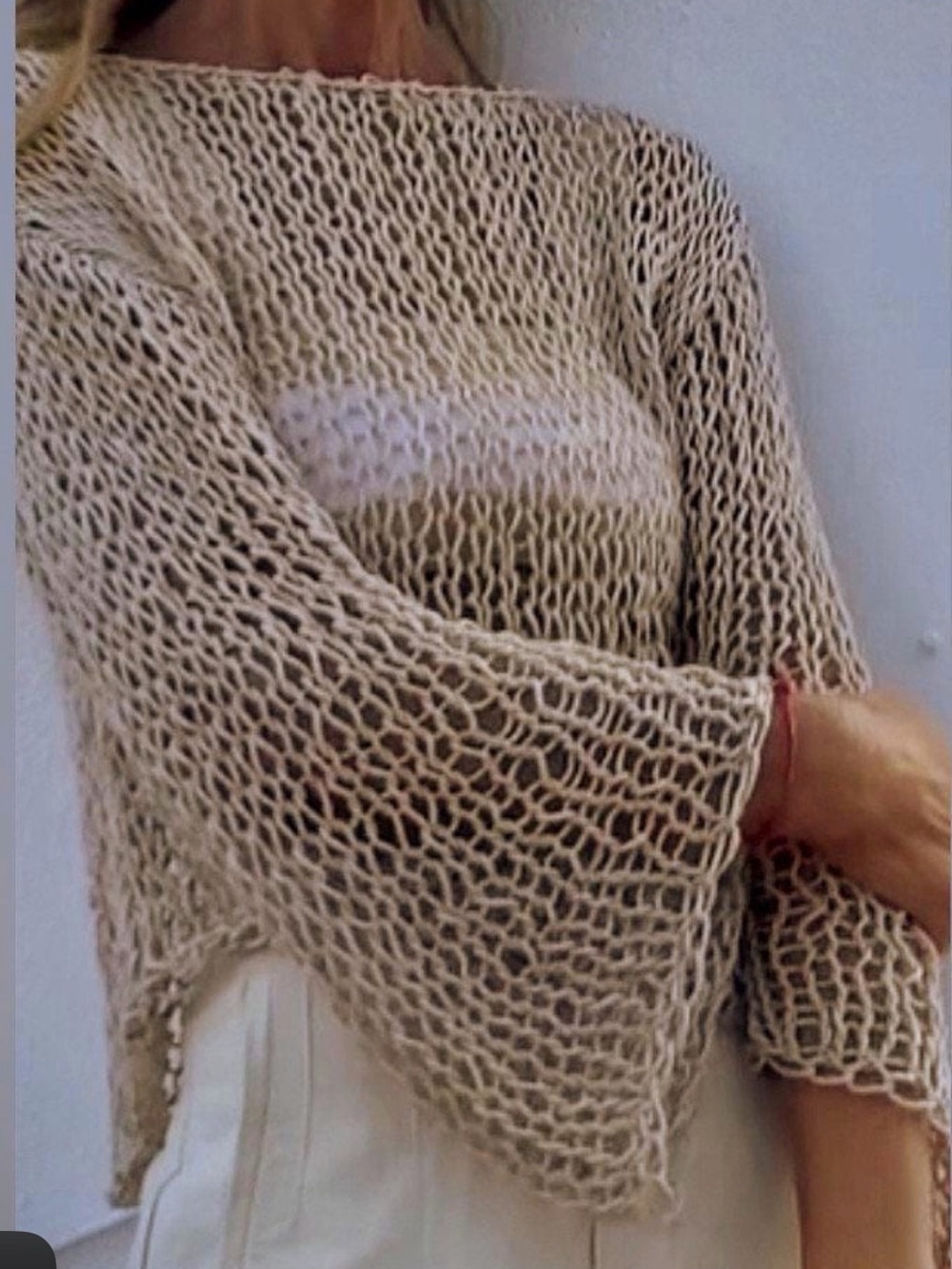 Beige Open-Knit Women’s Sweater